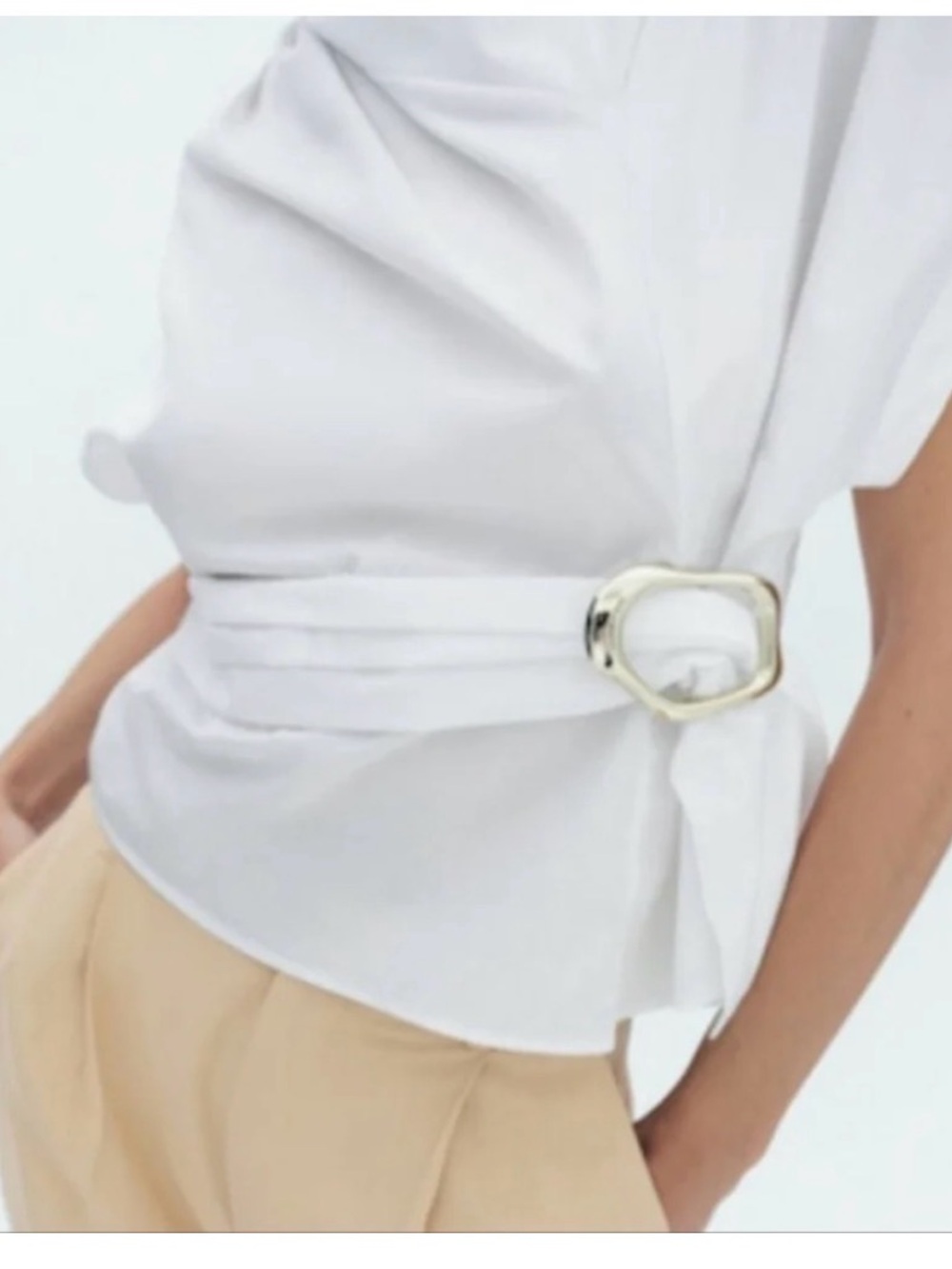 Zara White Sleeveless top with Gold Buckle